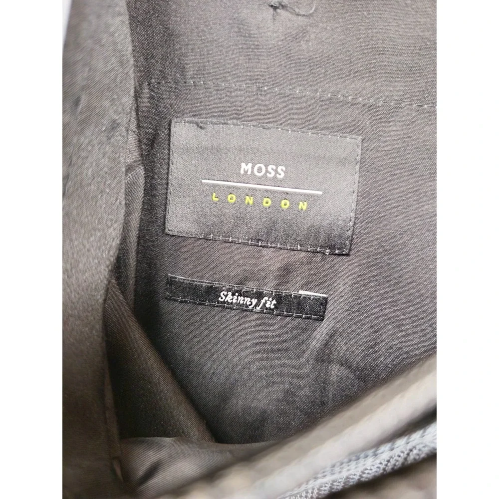 Moss London Mens Gray Houndstooth Plaid Suit Skinny Fit 42R Pants 36x31